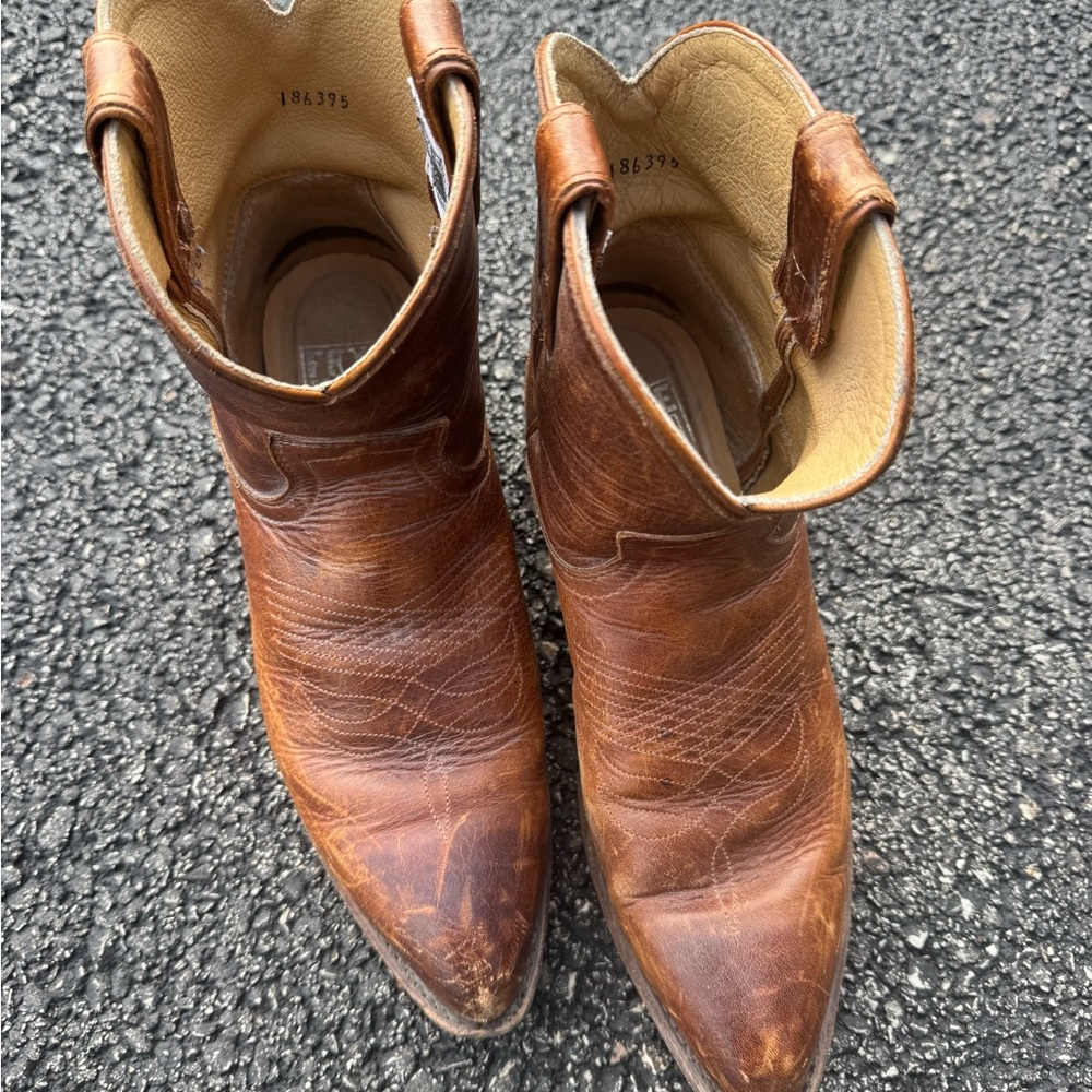 Frye Billy short Brown Leather Ankle Cowboy Boots Sz 10 - Picture 6 of 10